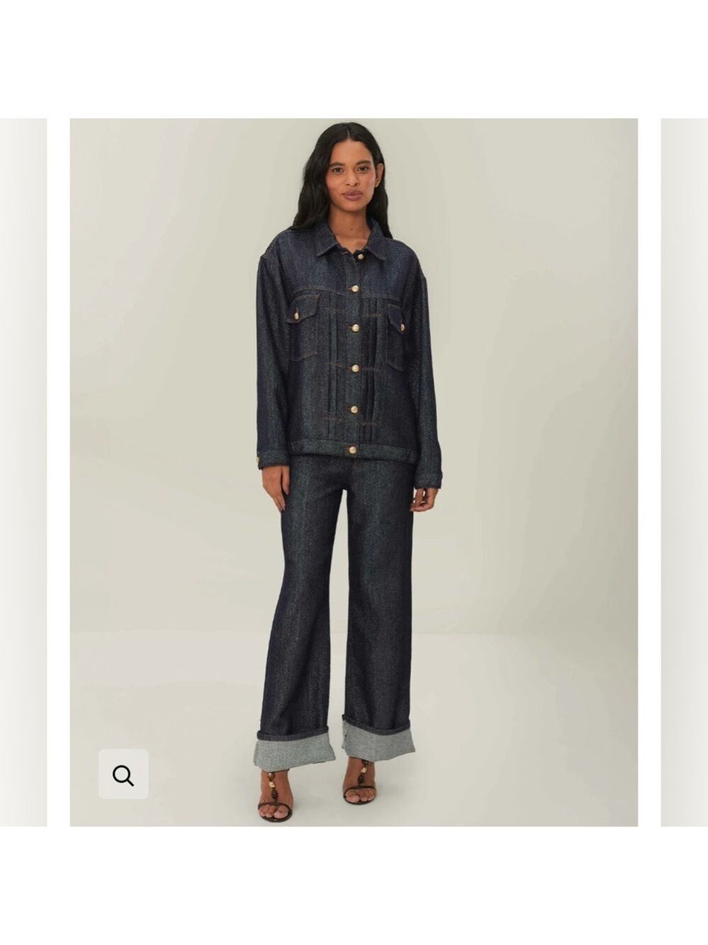 Farm Rio DENIM SHINE WIDE LEG PANTS - Picture 1 of 12